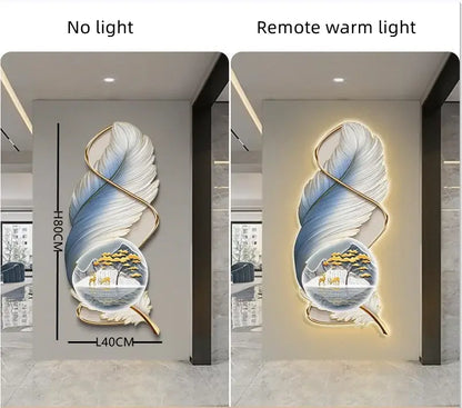 Modern white and gold feather led wall lamp bedroom sculpture