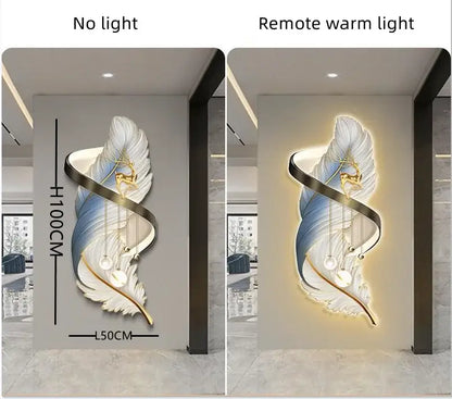 Modern white and gold feather led wall lamp bedroom sculpture