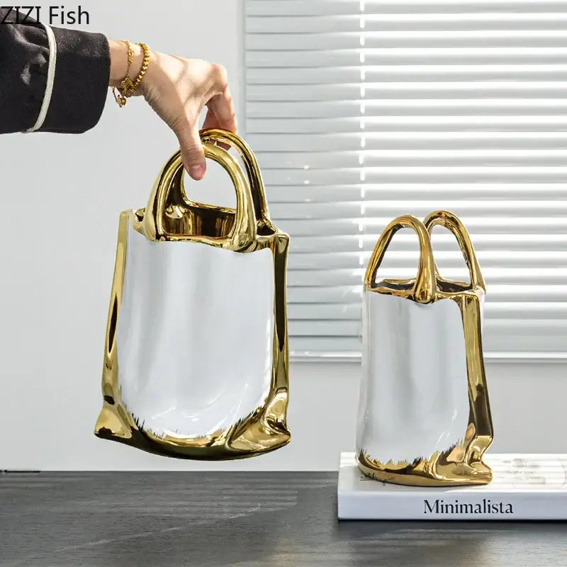 Modern white and gold handbag ceramic vase living room decor