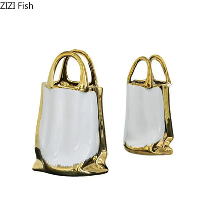 Modern white and gold handbag ceramic vase living room decor