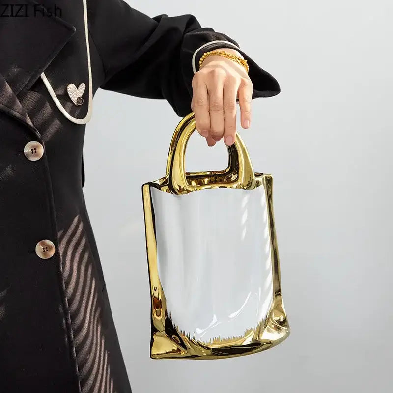 Modern white and gold handbag ceramic vase living room decor