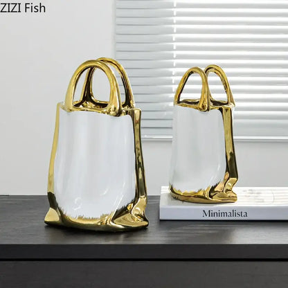 Modern white and gold handbag ceramic vase living room decor