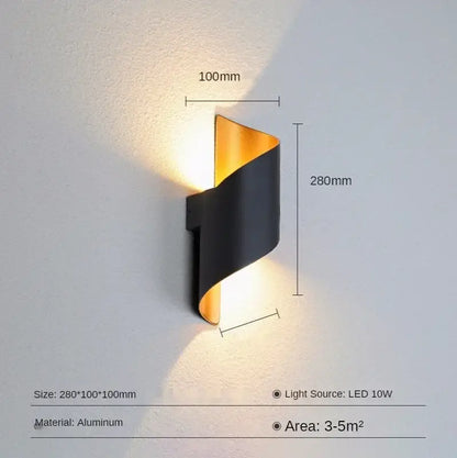 Modern white and gold outdoor wall lamp patio spiral sconce
