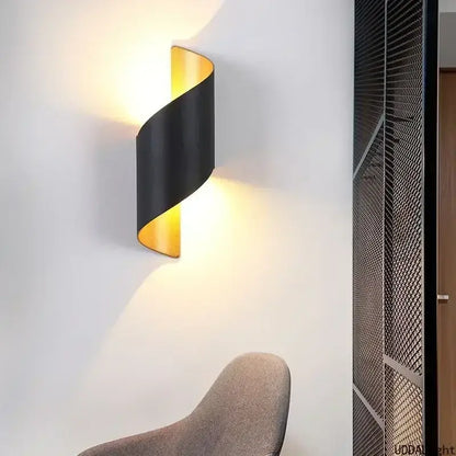 Modern white and gold outdoor wall lamp patio spiral sconce