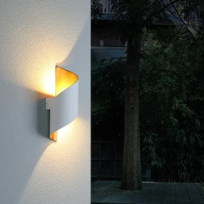 Modern white and gold outdoor wall lamp patio spiral sconce