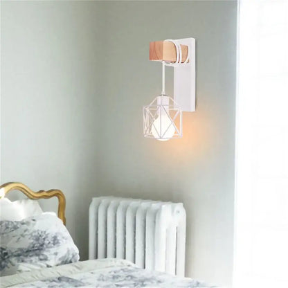Modern white and iron wood led wall lamp bedroom sconce