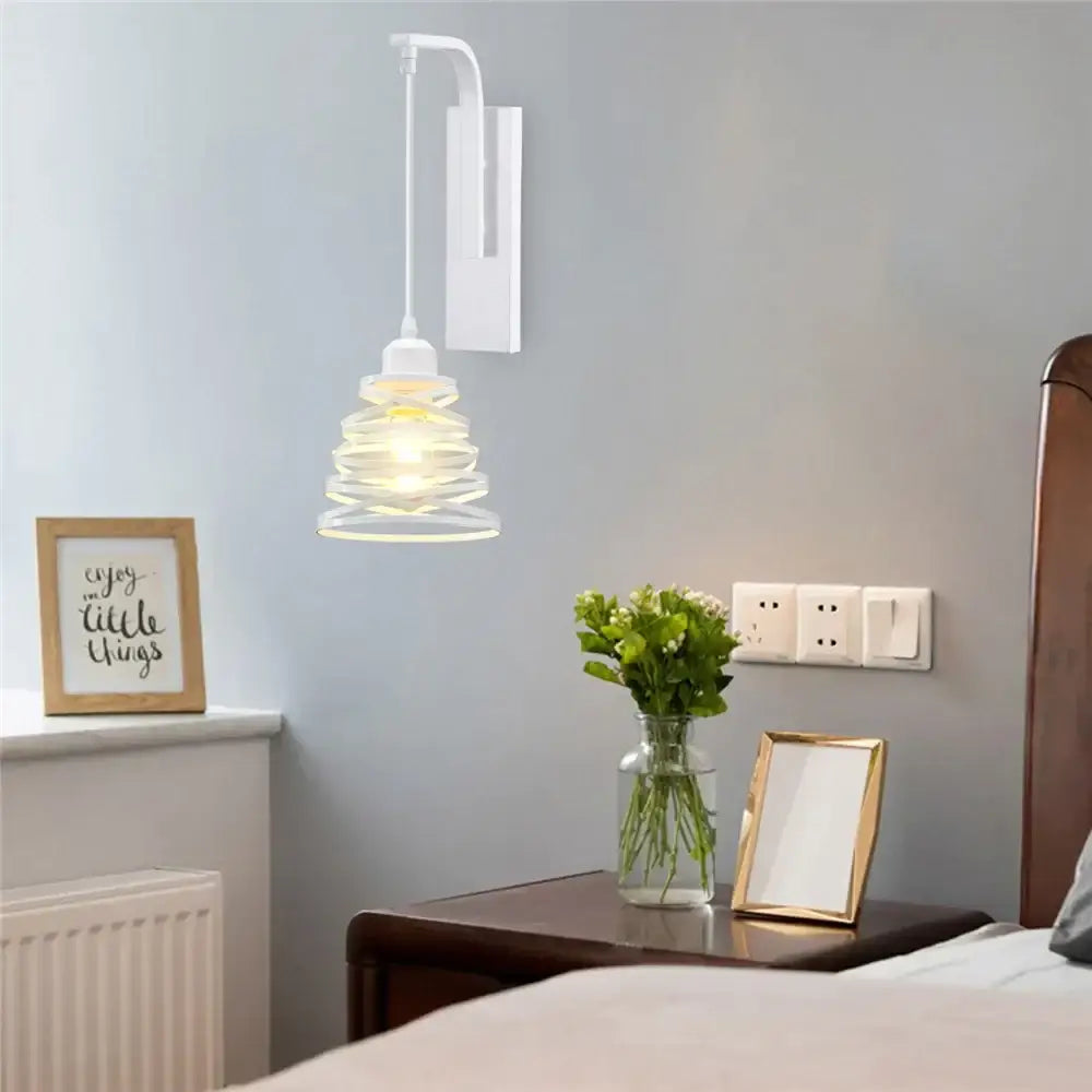 Modern white and iron wood led wall lamp bedroom sconce