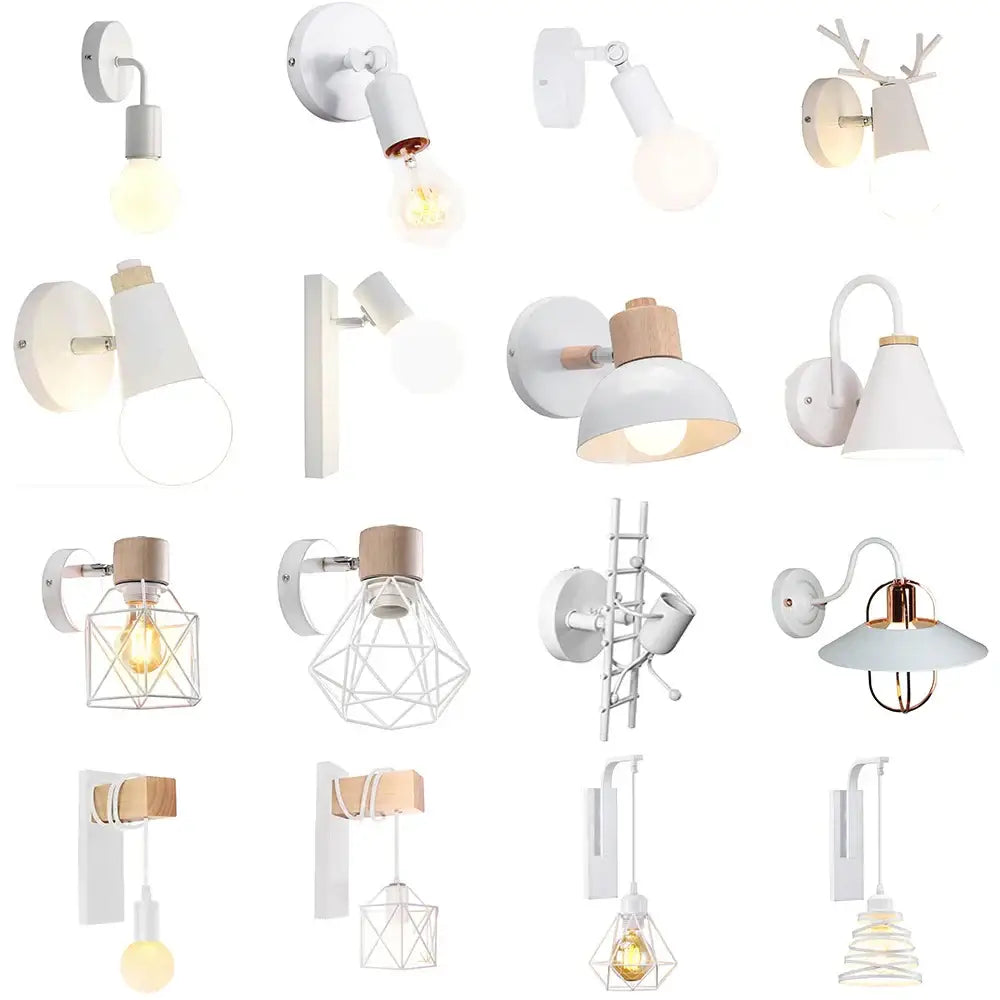 Modern white and iron wood led wall lamp bedroom sconce