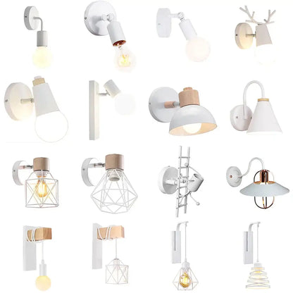 Modern white and iron wood led wall lamp bedroom sconce