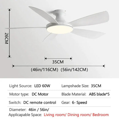 Modern white and light brown ceiling fan bedroom led light