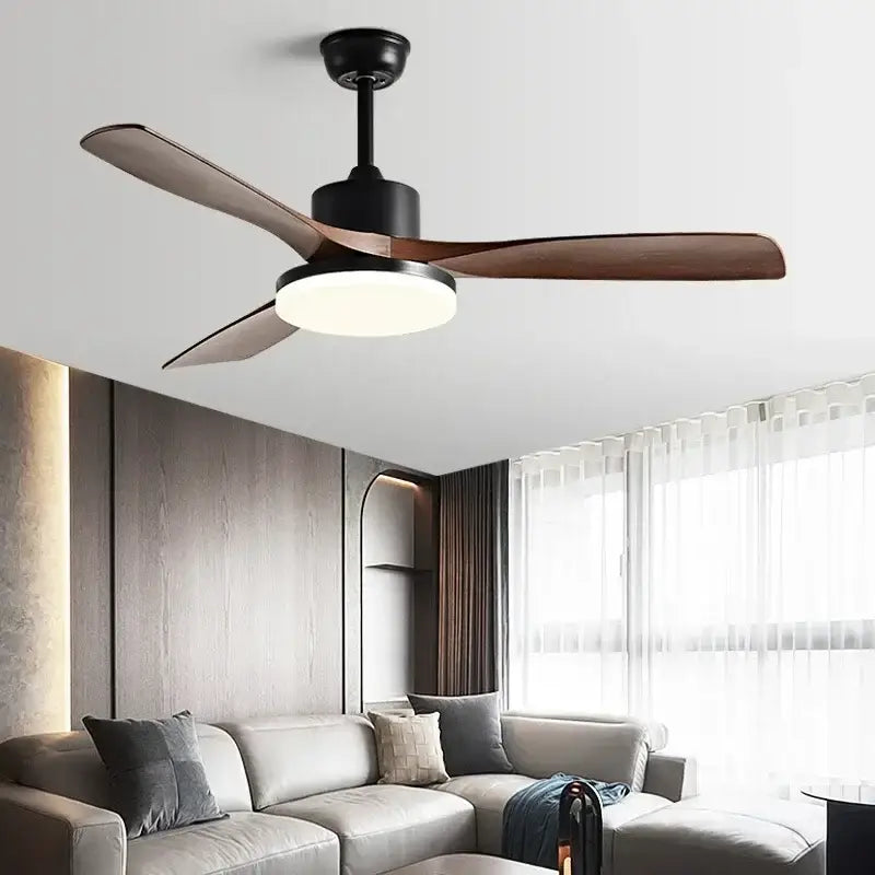 Modern white and light wood ceiling fan bedroom led lamp