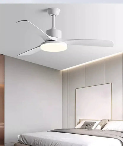 Modern white and light wood ceiling fan bedroom led lamp