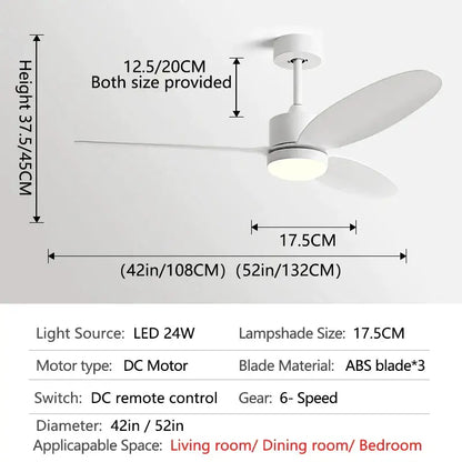 Modern white and light wood dc ceiling fan for dining room remote control