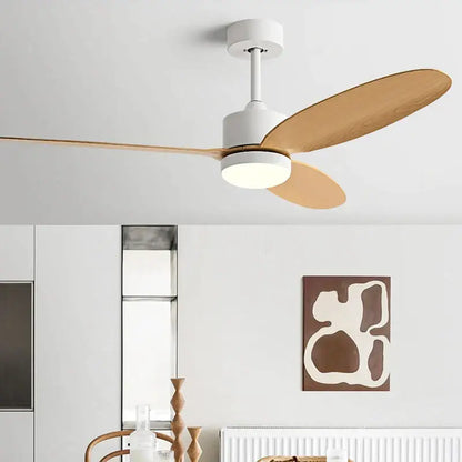 Modern white and light wood dc ceiling fan for dining room remote control