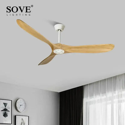 Modern white and light wood dc ceiling fan living room remote control