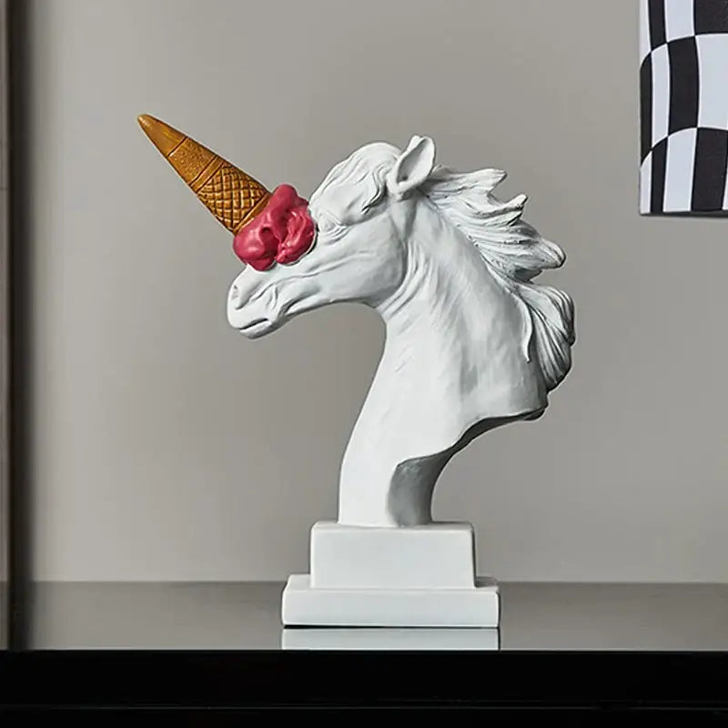 Modern white and pink ice cream horse head living room sculpture