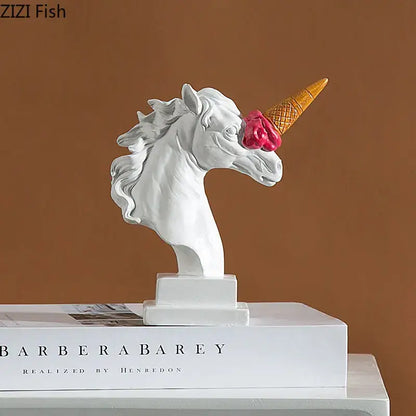 Modern white and pink ice cream horsehead statue living room decor