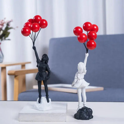 Modern white and red banksy girl balloon sculpture living room decor