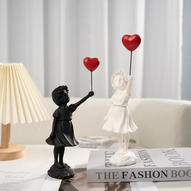 Modern white and red banksy girl balloon sculpture living room decor