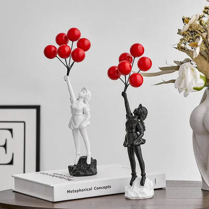 Modern white and red banksy girl balloon sculpture living room decor