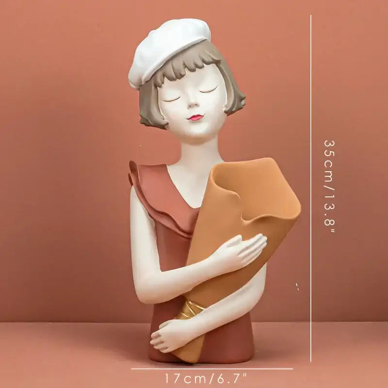 Modern white and tan balloon girl bust tray – living room sculpture
