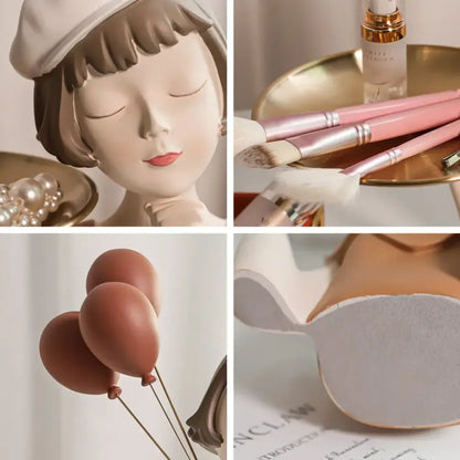 Modern white and tan balloon girl bust tray – living room sculpture