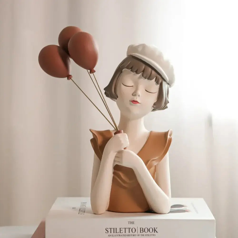 Modern white and tan balloon girl bust tray – living room sculpture