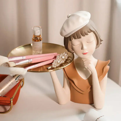 Modern white and tan balloon girl bust tray – living room sculpture