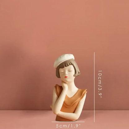 Modern white and tan balloon girl bust tray – living room sculpture