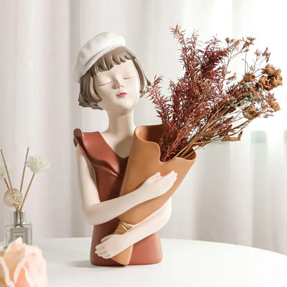 Modern white and tan balloon girl bust tray – living room sculpture