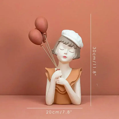 Modern white and tan balloon girl bust tray – living room sculpture