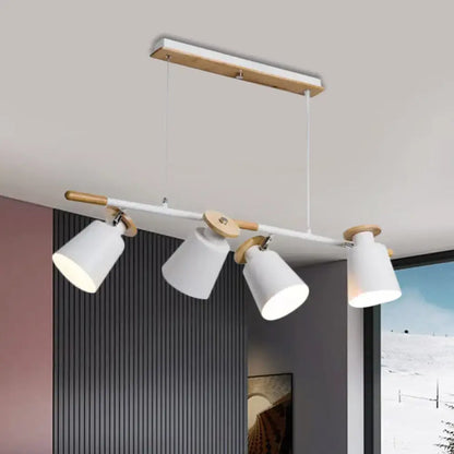 Modern white and wood 4 head island light – kitchen e26 e27 fixture