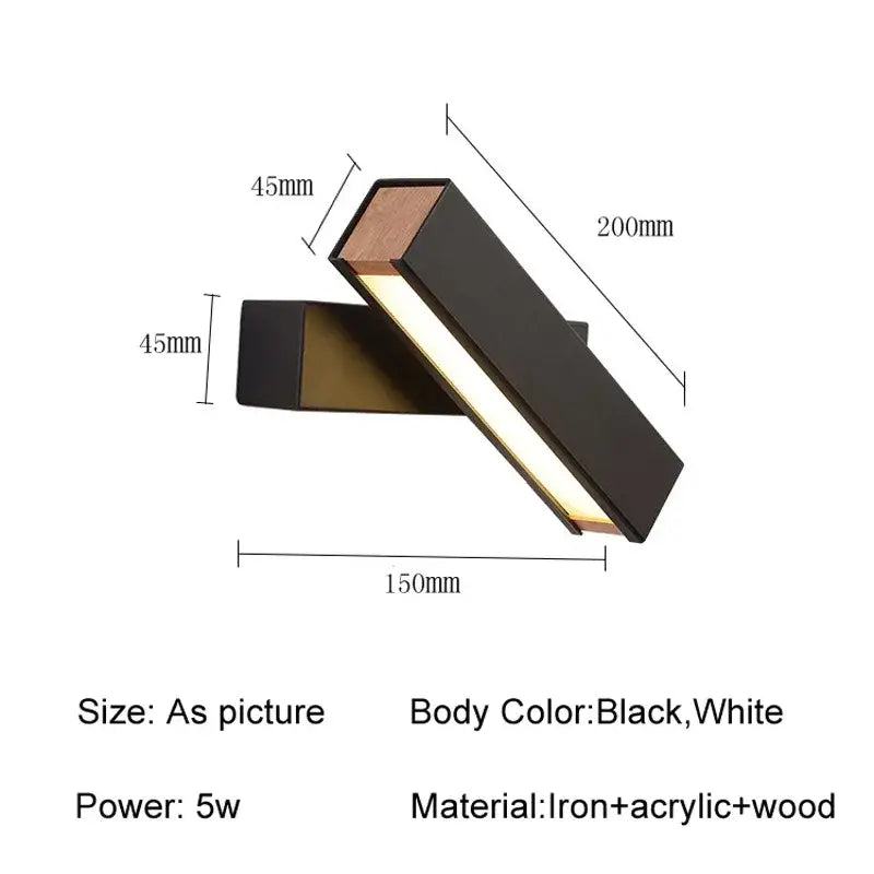 Modern white and wood adjustable wooden led wall lamp for bedroom