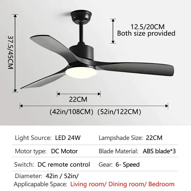 Modern white and wood blade dc ceiling fan with led light bedroom
