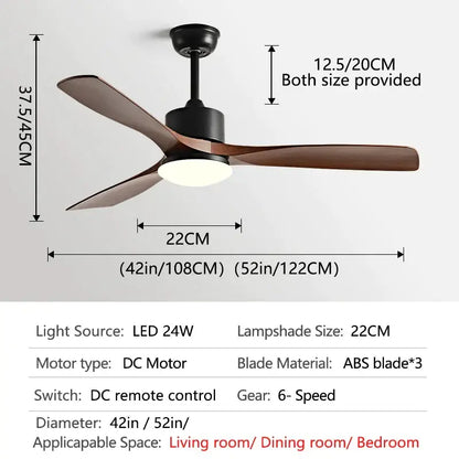 Modern white and wood blade dc ceiling fan with led light bedroom