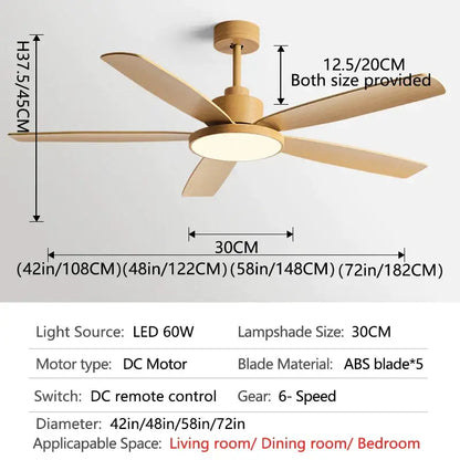 Modern white and wood ceiling fan living bedroom led with remote