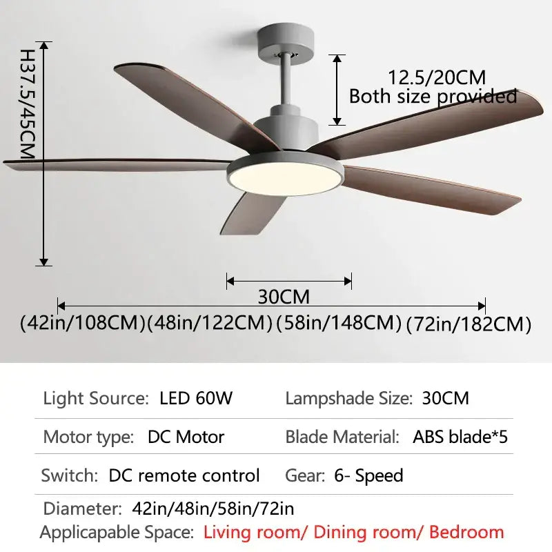 Modern white and wood ceiling fan living bedroom led with remote