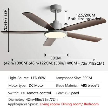 Modern white and wood ceiling fan living bedroom led with remote