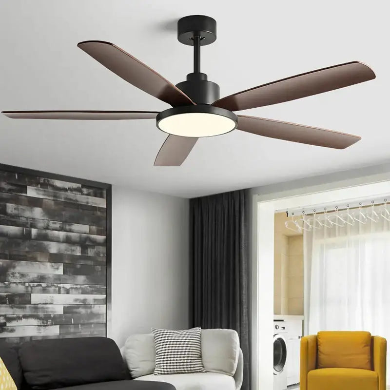 Modern white and wood ceiling fan living bedroom led with remote