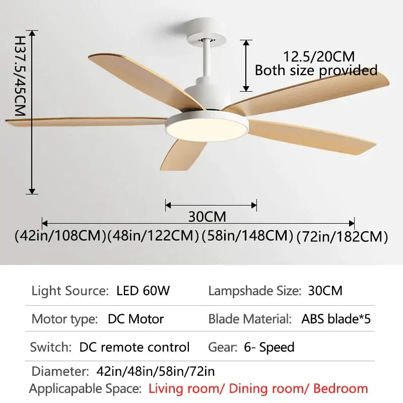 Modern white and wood ceiling fan living bedroom led with remote