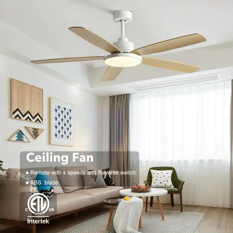 Modern white and wood ceiling fan living bedroom led with remote