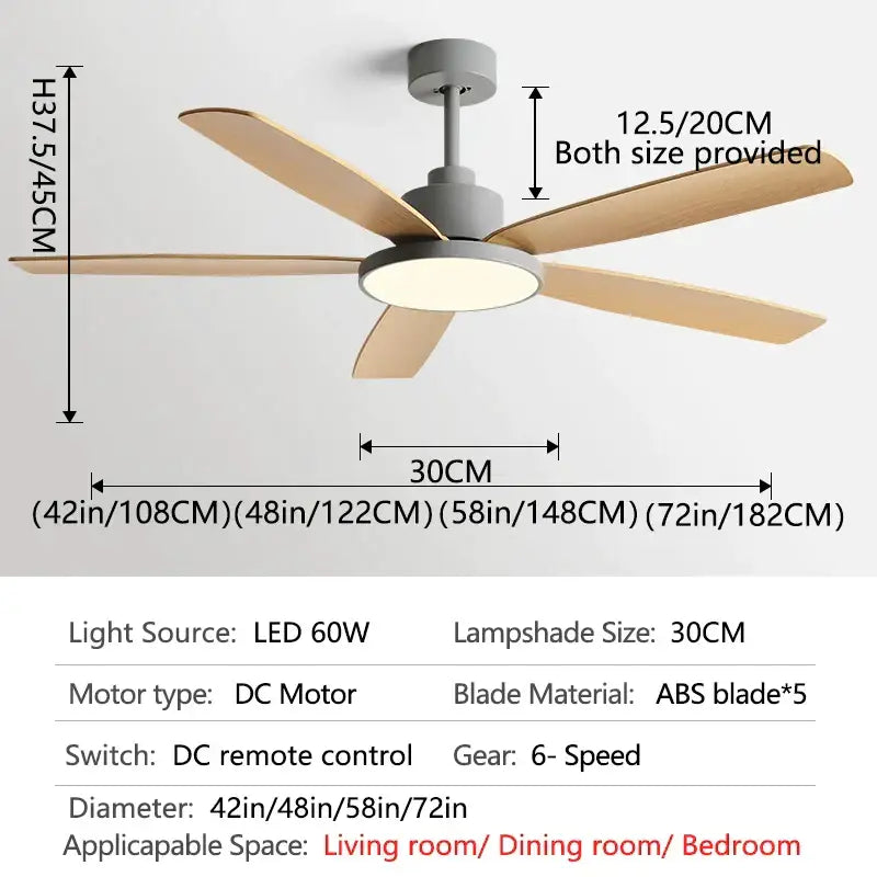 Modern white and wood ceiling fan living bedroom led with remote