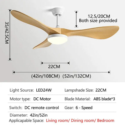 Modern white and wood ceiling fan living room led light