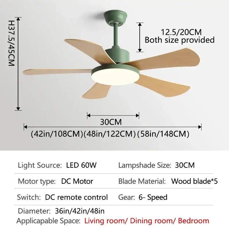 Modern white and wood ceiling fan with led light for bedroom restaurant