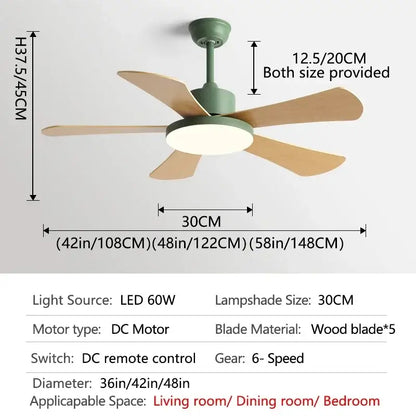 Modern white and wood ceiling fan with led light for bedroom restaurant