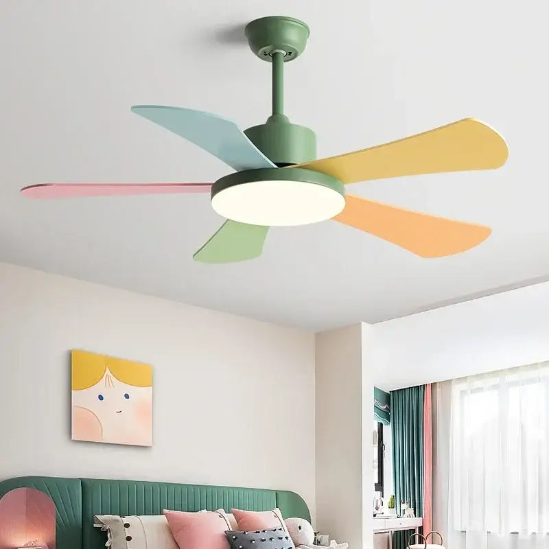 Modern white and wood ceiling fan with led light for bedroom restaurant