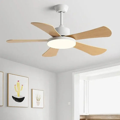 Modern white and wood ceiling fan with led light for bedroom restaurant
