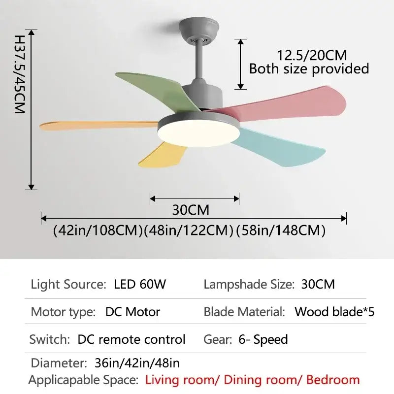 Modern white and wood ceiling fan with led light for bedroom restaurant
