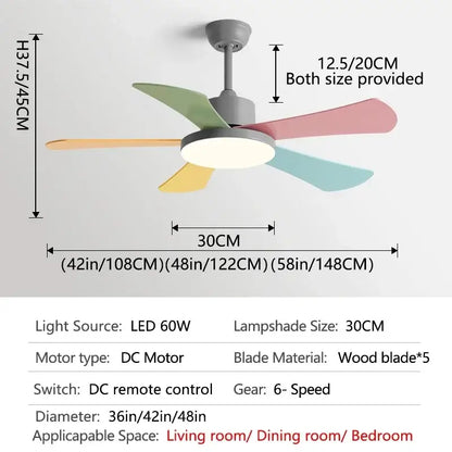Modern white and wood ceiling fan with led light for bedroom restaurant