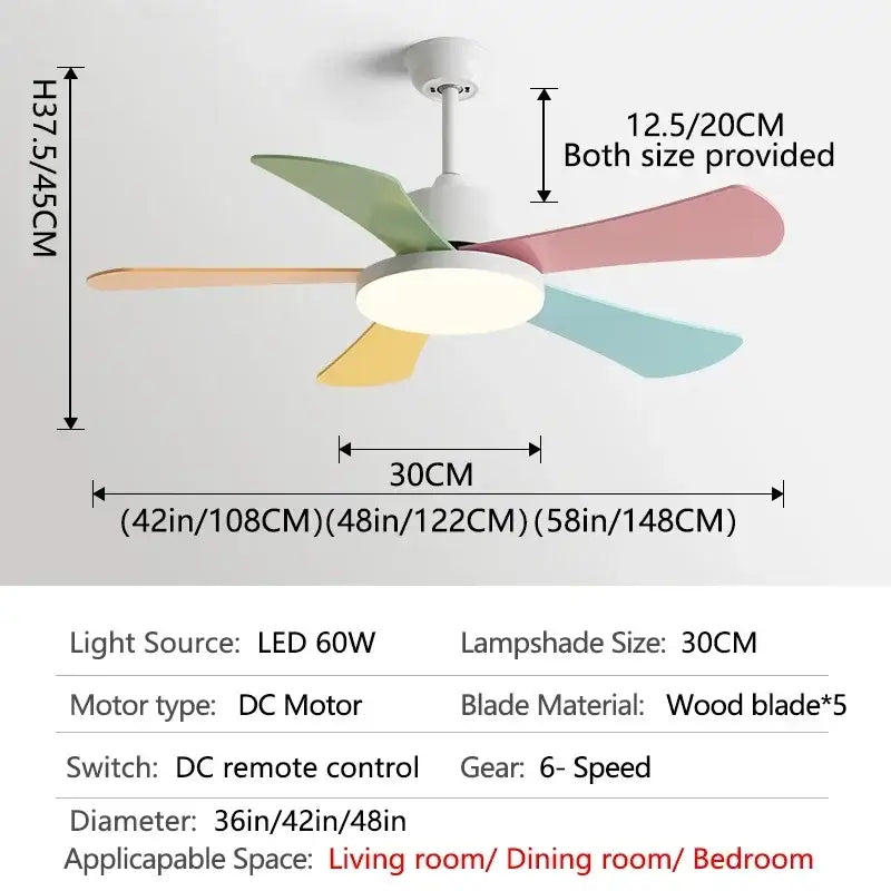 Modern white and wood ceiling fan with led light for bedroom restaurant